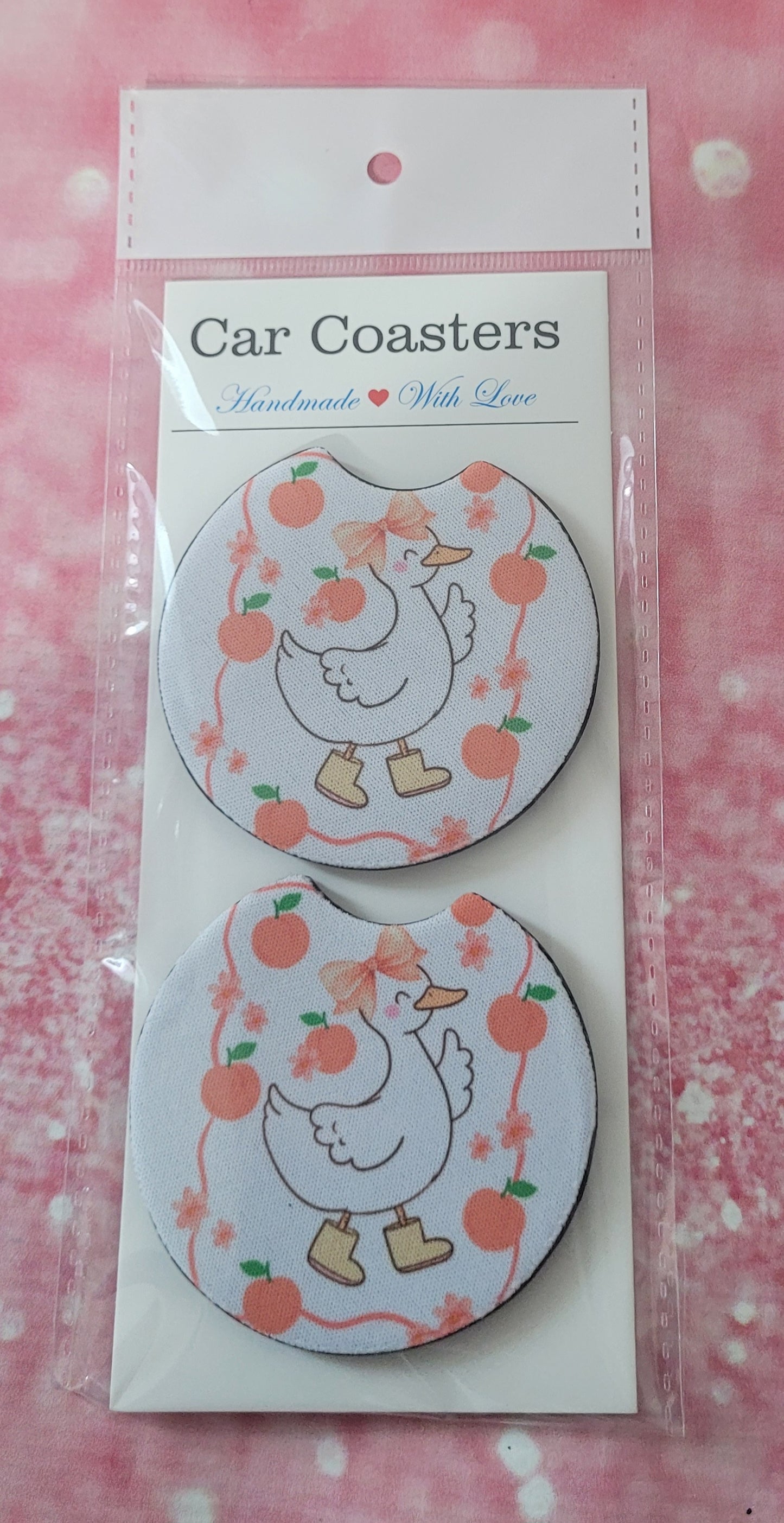 Silly Goose Peaches Coquette Bow Car Coaster Set