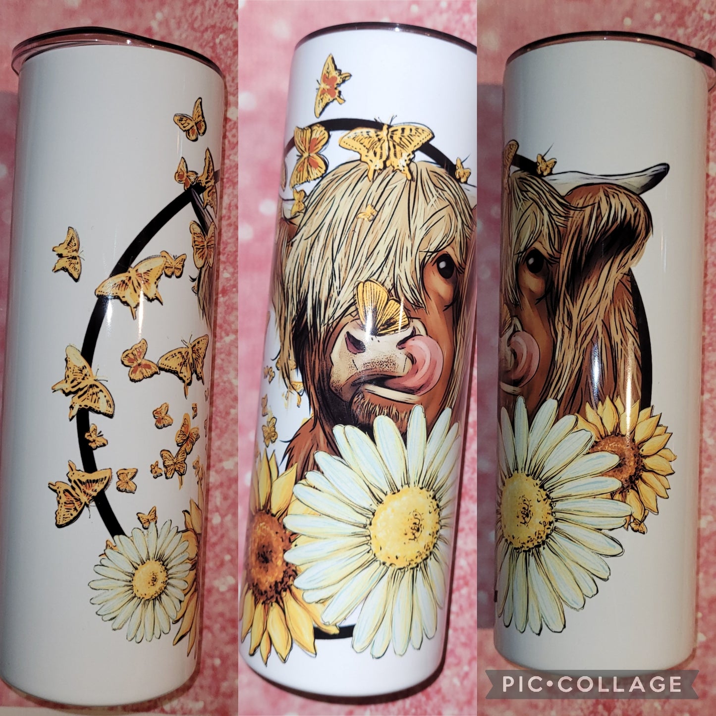 C144 Highland Cow with Butterfly 20oz Tumbler