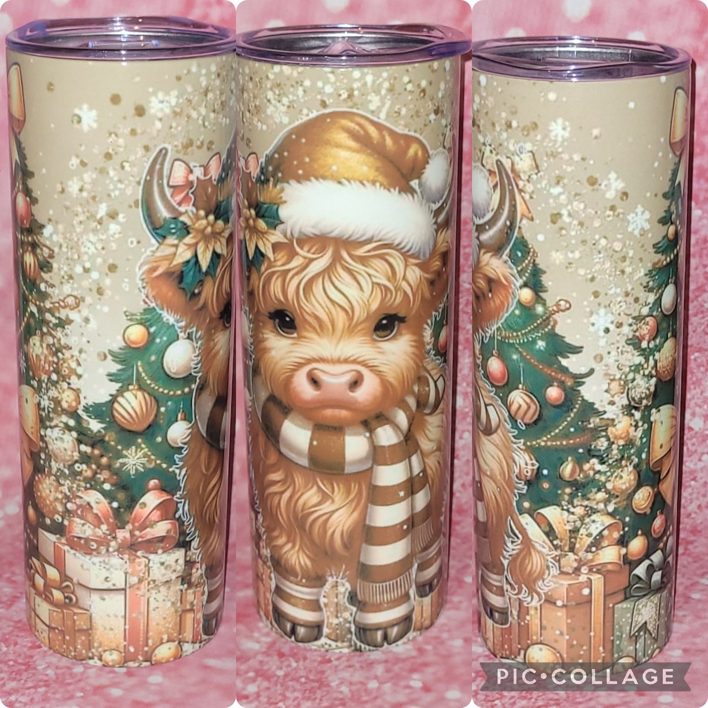 Winter Christmas Highland Cow 20oz Tumbler