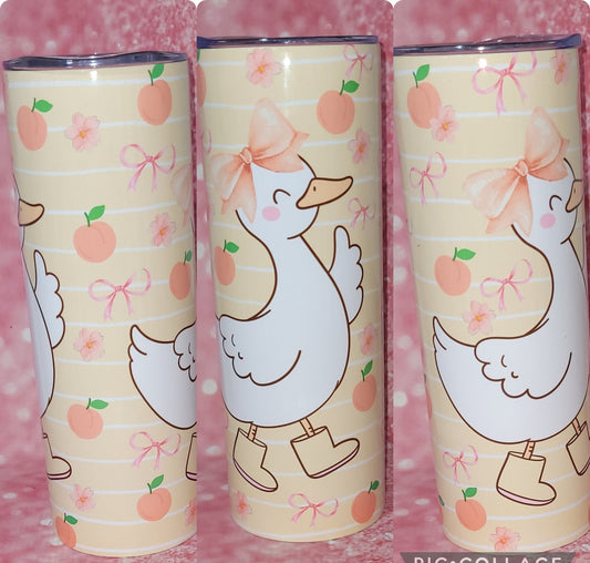 Silly Goose With Peaches Coquette Bow 20oz Tumbler