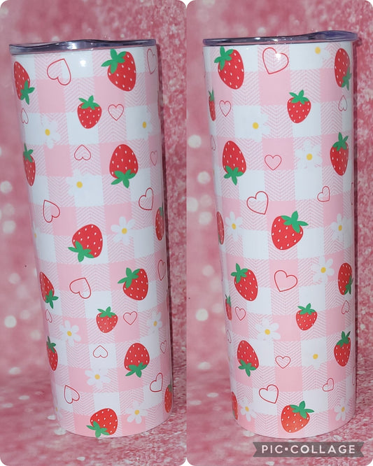 Gingham Daisy Strawberry 20oz Tumbler