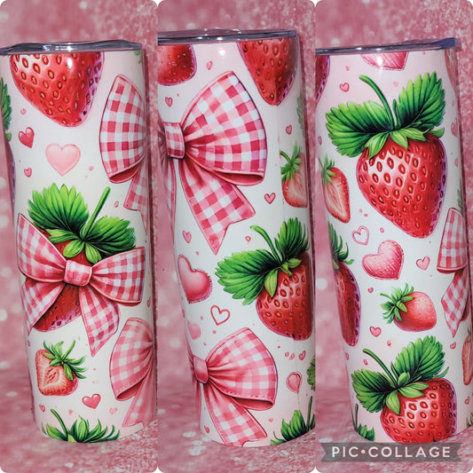 Coquette Gingham Bow Strawberry 20oz Tumbler