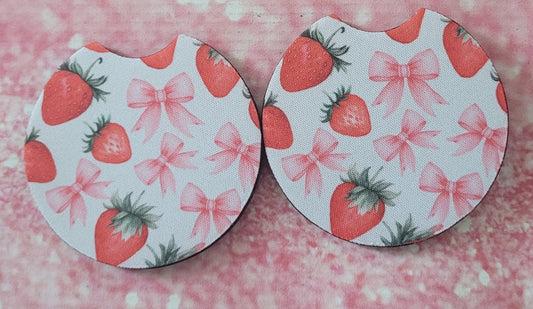 Strawberry Coquette Bow Car Coaster Set