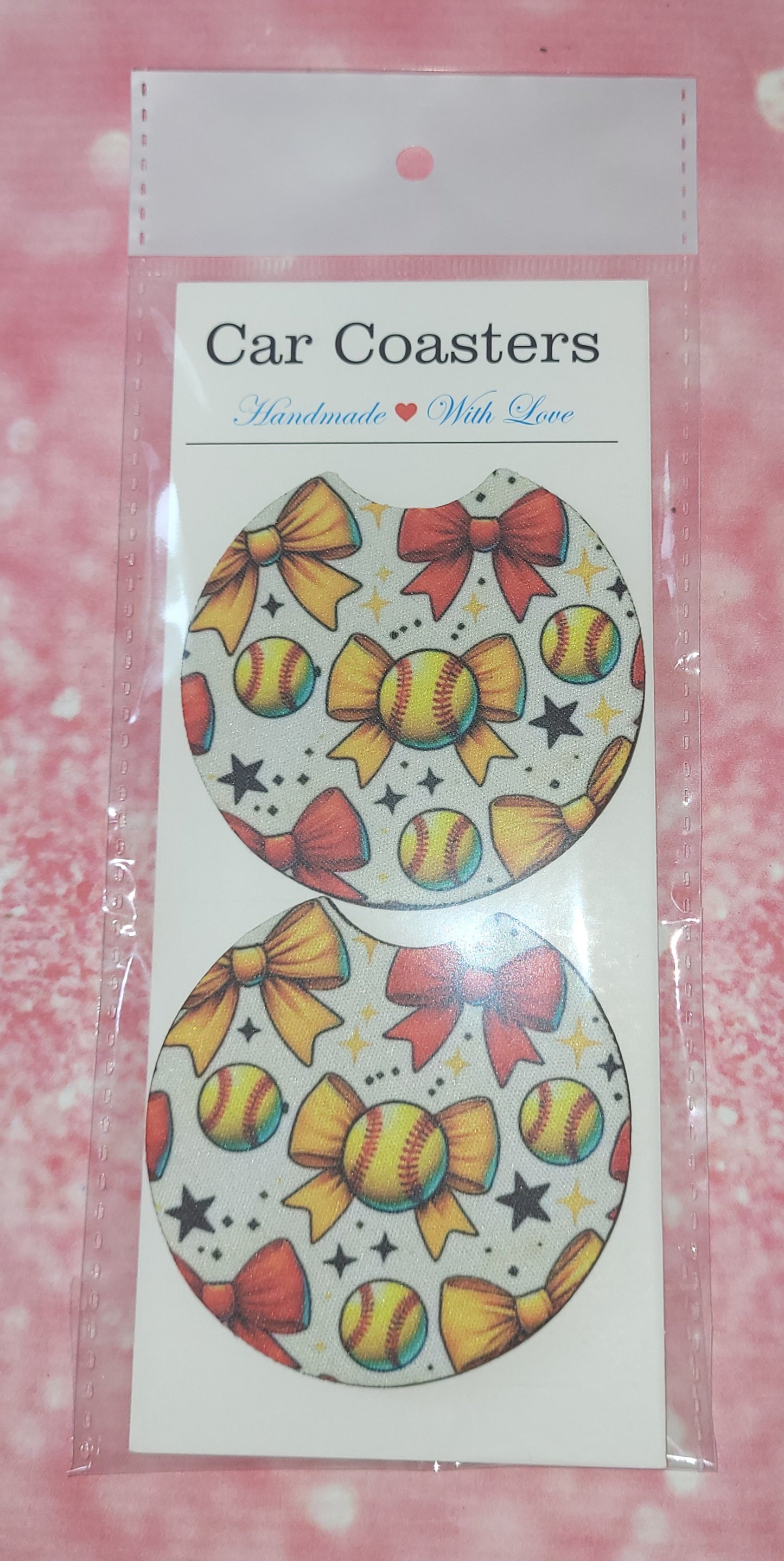 Softball Coquette Bow Car Coaster Set