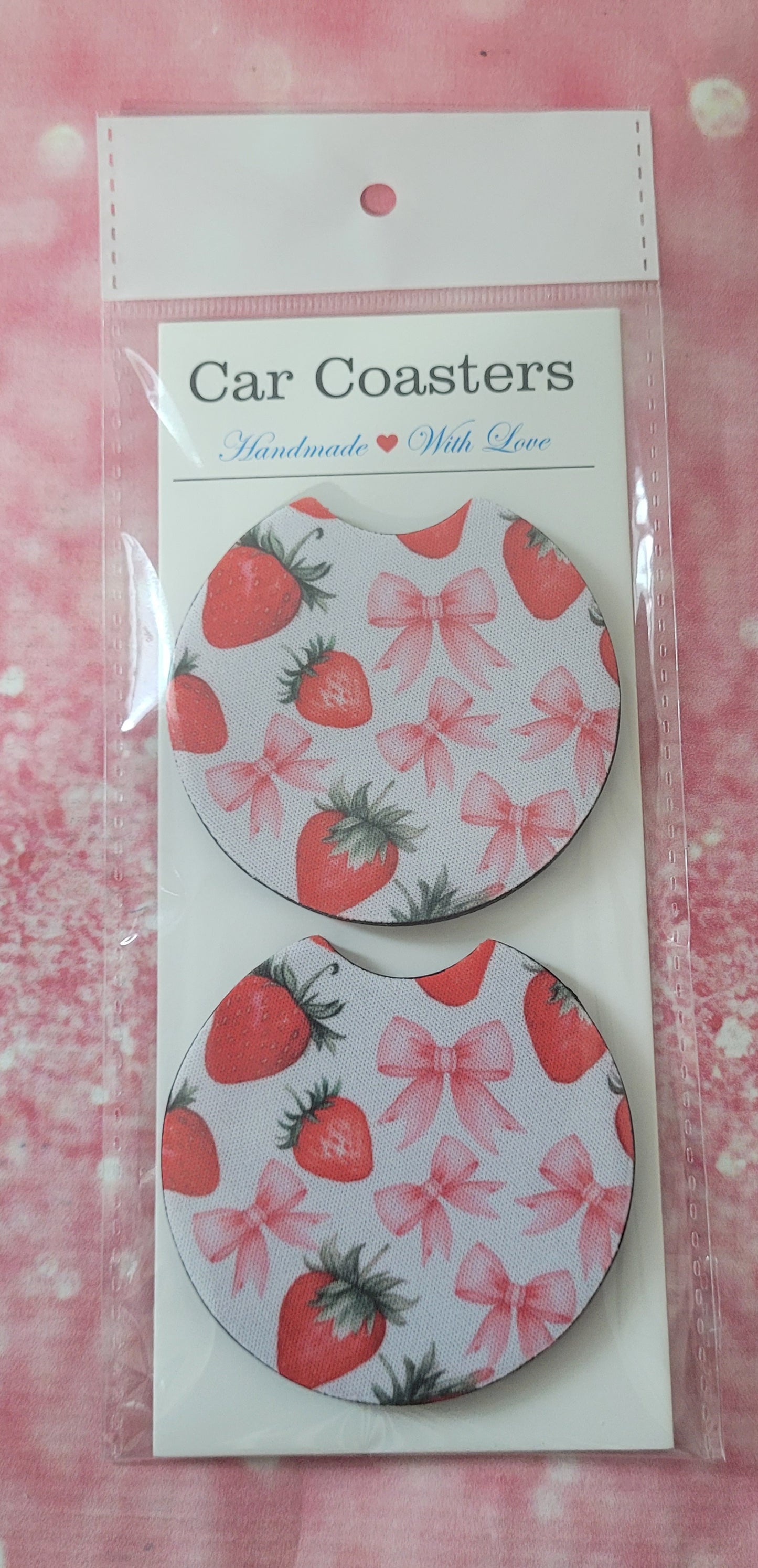 Strawberry Coquette Bow Car Coaster Set