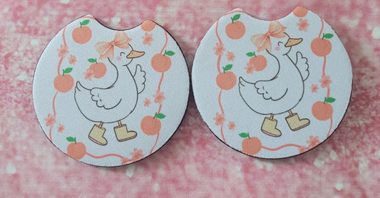 Silly Goose Peaches Coquette Bow Car Coaster Set