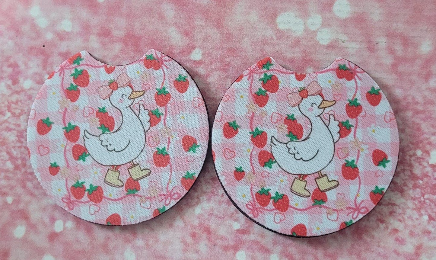 Silly Goose Strawberry Coquette Bow Car Coaster Set