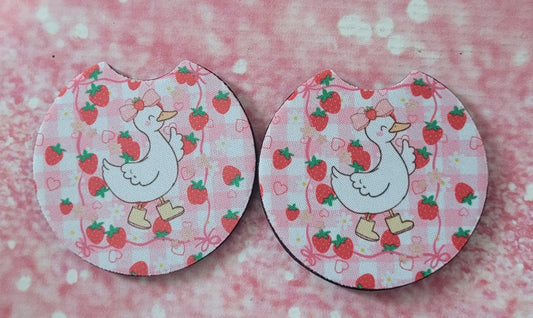 Silly Goose Strawberry Coquette Bow Car Coaster Set
