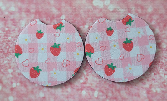 Daisy Gingham Strawberry Car Coaster Set