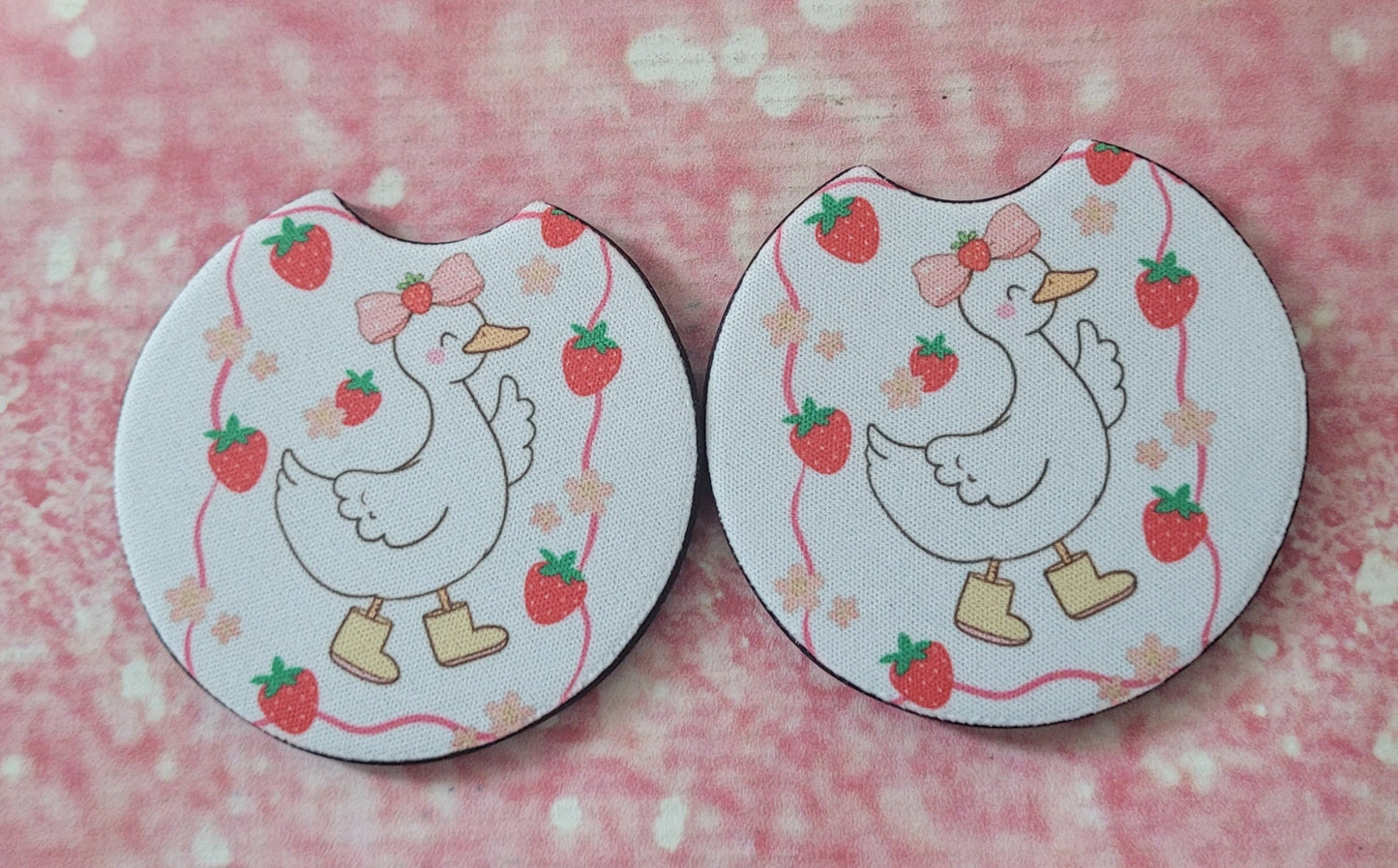 Silly Goose Strawberry Coquette Bow Car Coaster Set