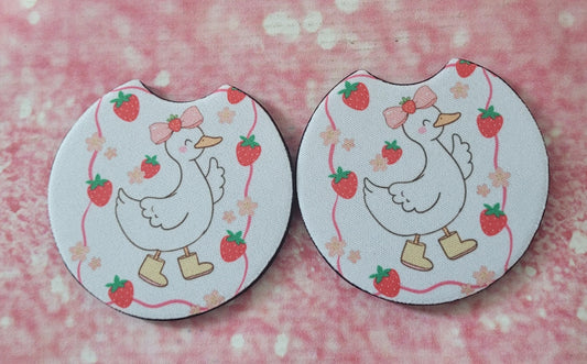 Silly Goose Strawberry Coquette Bow Car Coaster Set