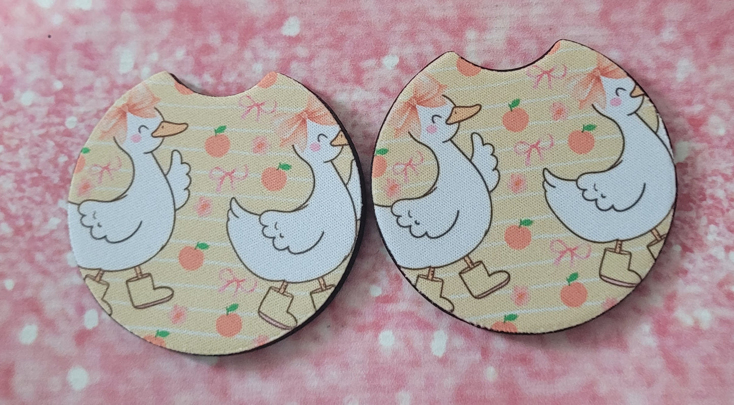 Silly Goose Peaches Coquette Bow Car Coaster Set