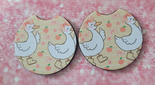 Silly Goose Peaches Coquette Bow Car Coaster Set