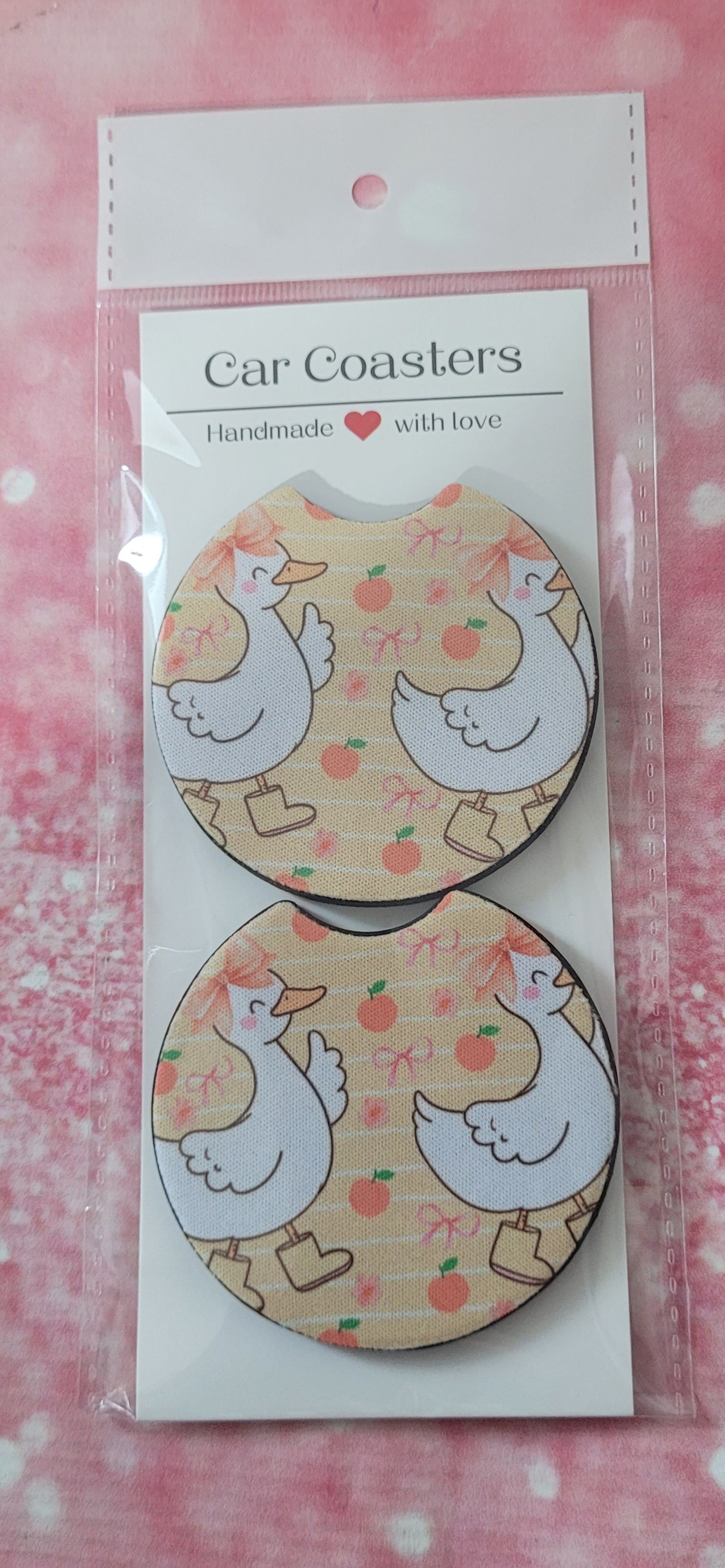 Silly Goose Peaches Coquette Bow Car Coaster Set