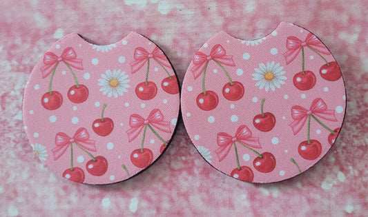 Daisy Cherry Coquette Bow Car Coaster Set