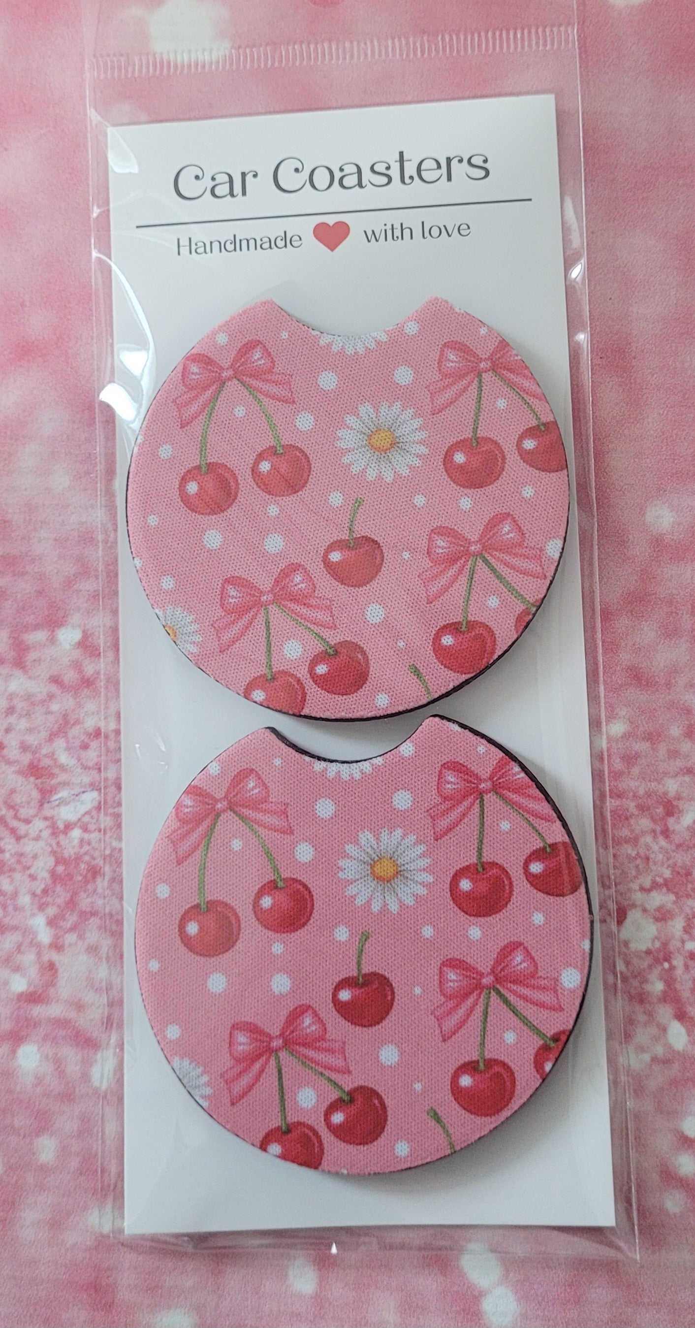 Daisy Cherry Coquette Bow Car Coaster Set