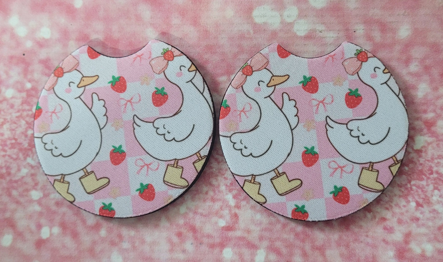 Silly Goose Strawberry Coquette Bow Car Coaster Set