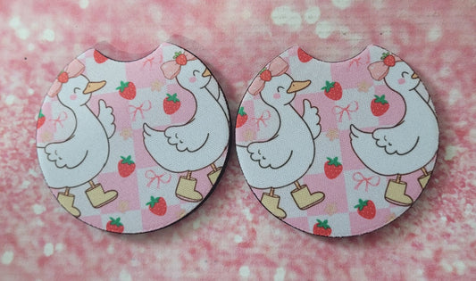 Silly Goose Strawberry Coquette Bow Car Coaster Set