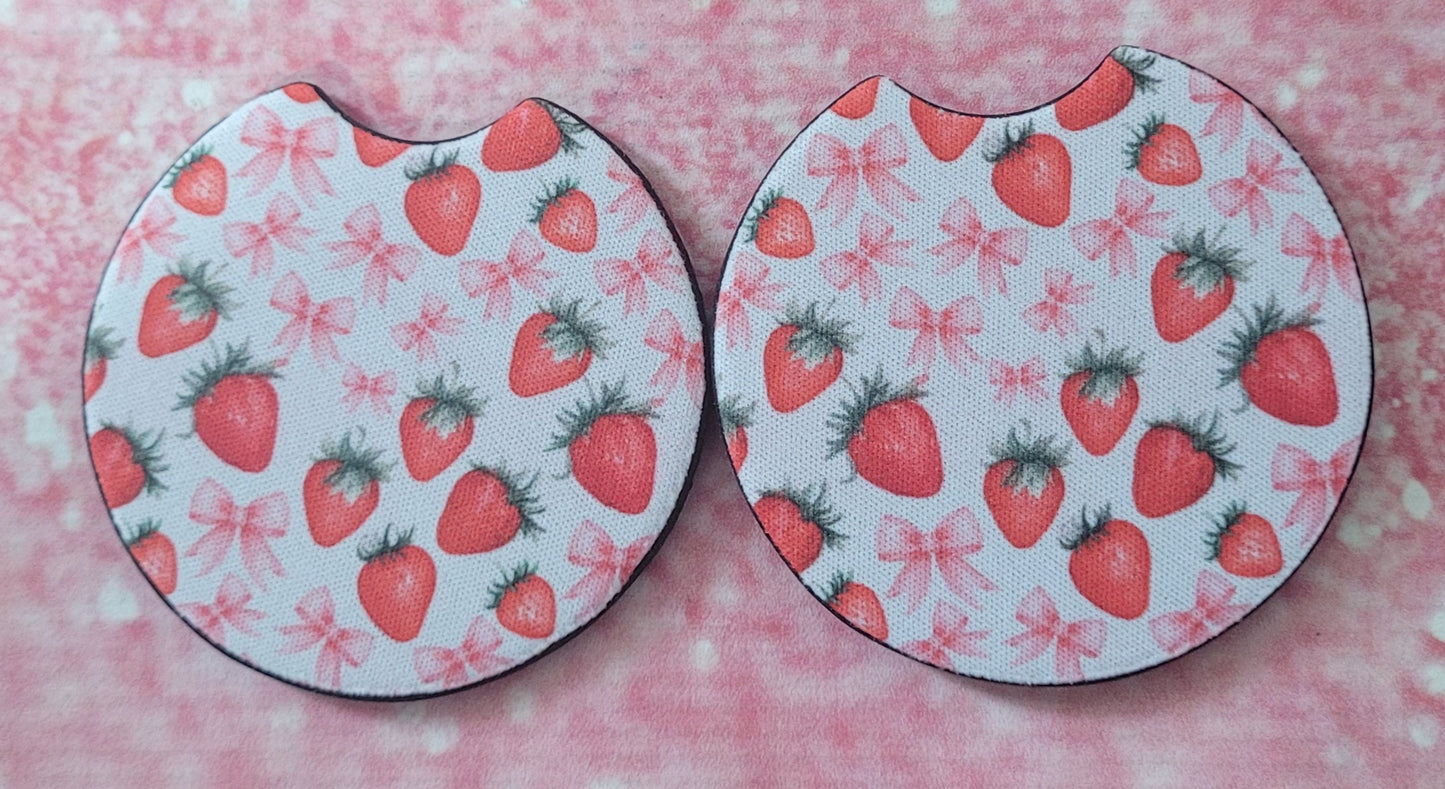 Strawberry Coquette Bow Car Coaster Set