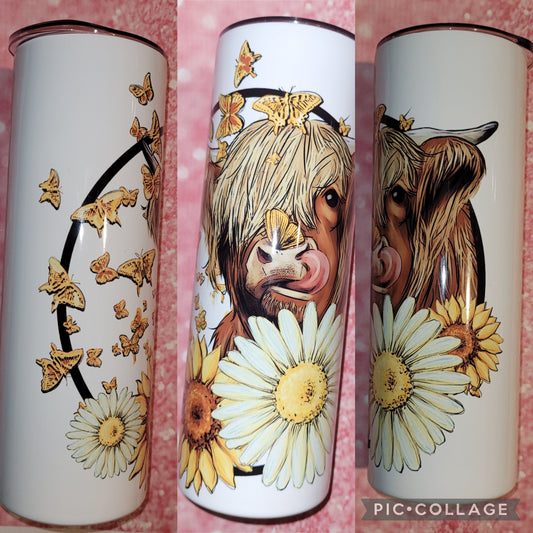 C144 Highland Cow with Butterfly 20oz Tumbler