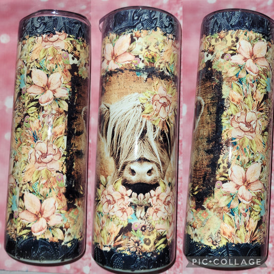 C96 Floral Highland Cow 20oz Tumbler