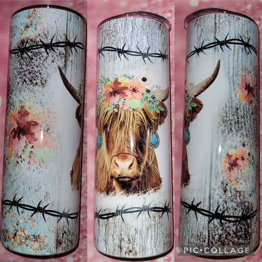 C31 Barbed Wire Highland Cow 20oz Tumbler
