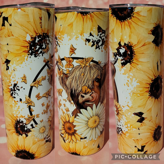 C252 Sunflower Highland Cow 20oz Tumbler