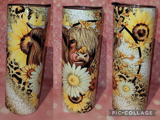 C98 Floral Highland Cow 20oz Tumbler