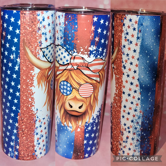 C215 Patriotic Highland Cow 20oz Tumbler