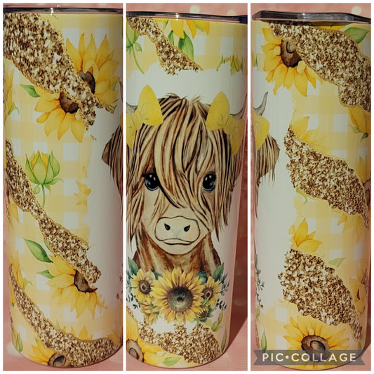 C254 Sunflower Highland Cow 20oz Tumbler