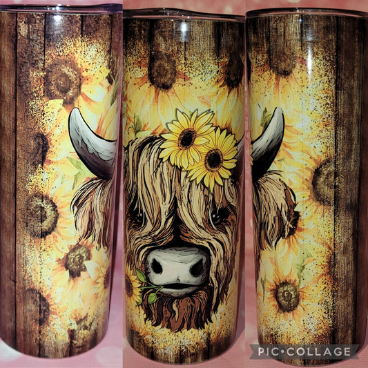 C255 Sunflower Highland Cow 20oz Tumbler