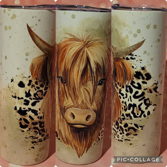 C53 Cheetah Print Highland Cow 20oz Tumbler