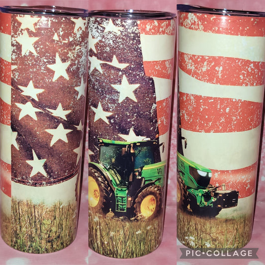 S24 American Flag Tractor 20oz Tumbler