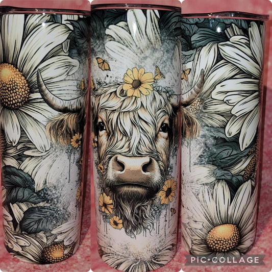 C100 Floral Highland Cow 20oz Tumbler