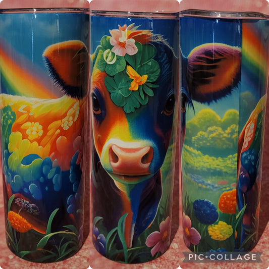 C227 Rainbow Highland Cow 20oz Tumbler