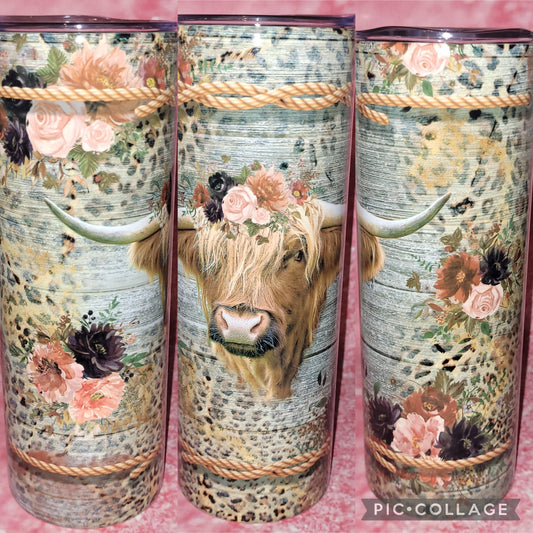 C54 Cheetah Print Highland Cow 20oz Tumbler