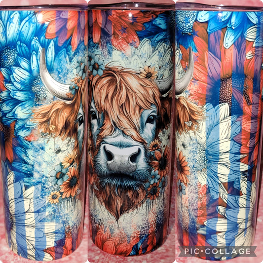 C216 Patriotic Highland Cow 20oz Tumbler