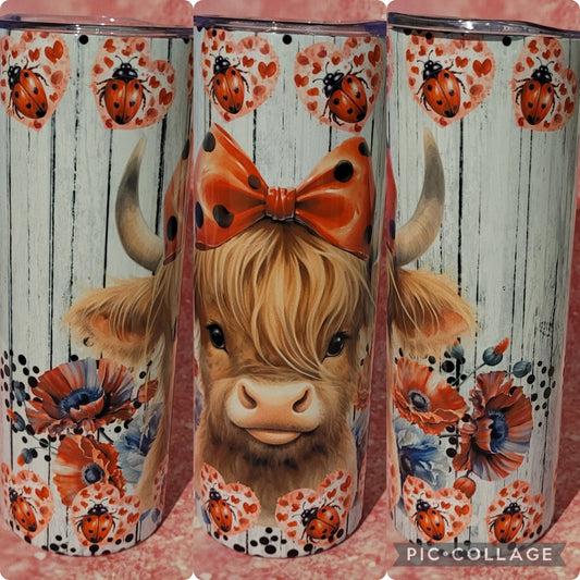 C183 Ladybug Highland Cow 20oz Tumbler