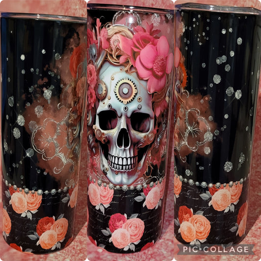 L25 Pink Floral Skull 20oz Tumbler