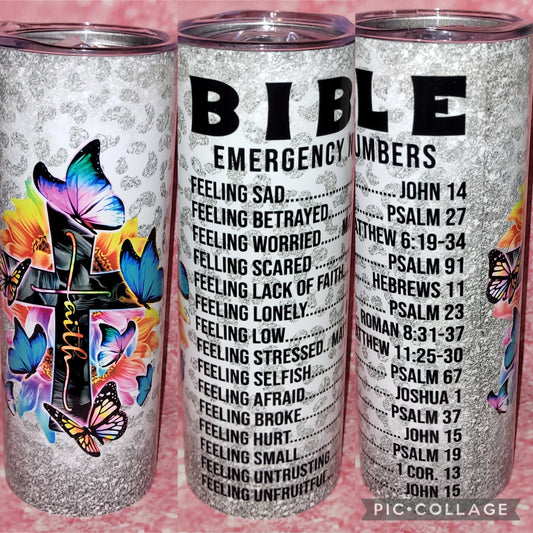 R20 Bible Emergency Numbers 20oz Tumbler