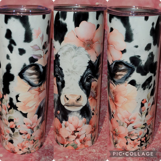 C225 Pink Floral Cow 20oz Tumbler