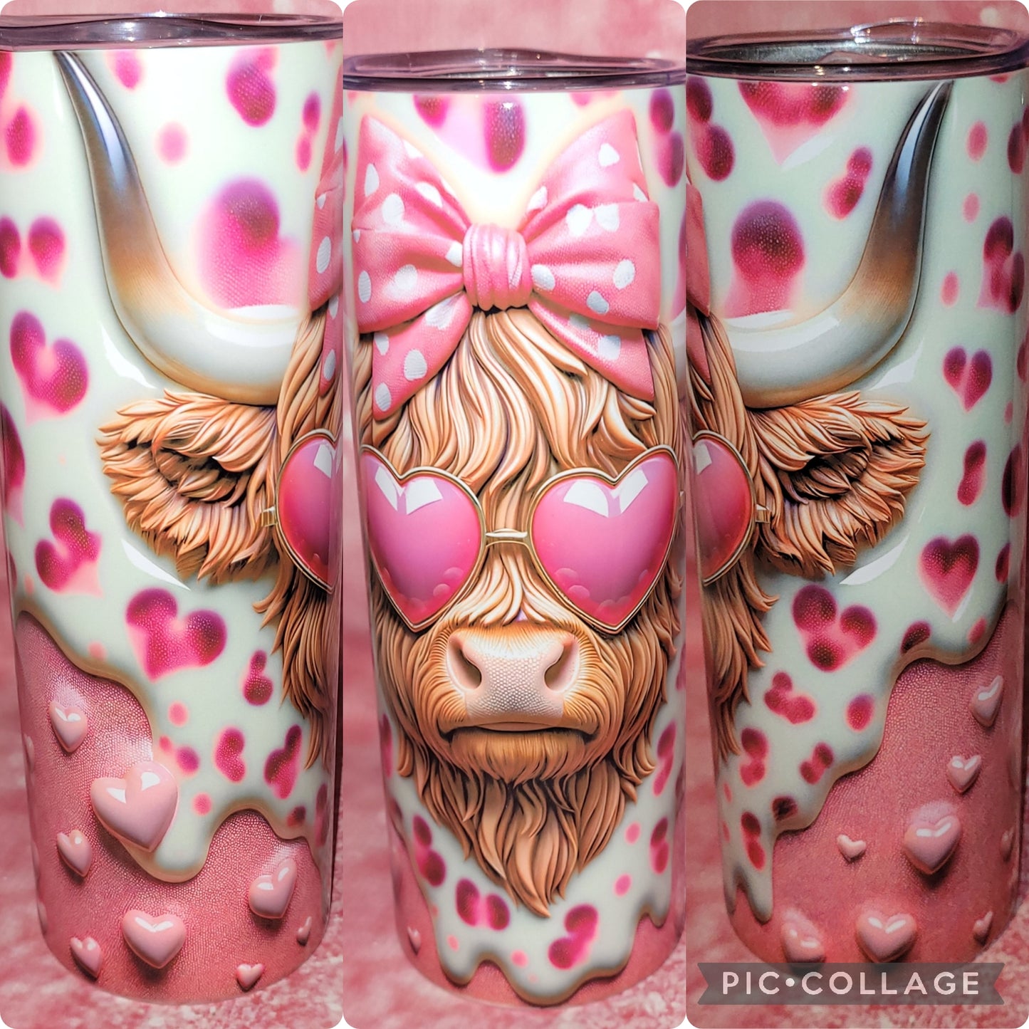 C128 Heart Glasses Highland Cow 20oz Tumbler