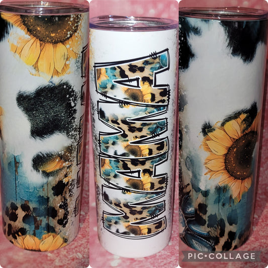 C195 Mama Cow Spot Sunflower Tumbler