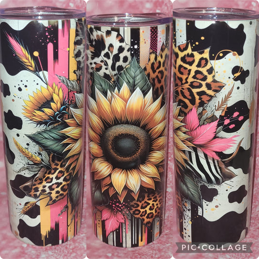 C69 Cow Spot Cheetah Sunflower 20oz Tumbler