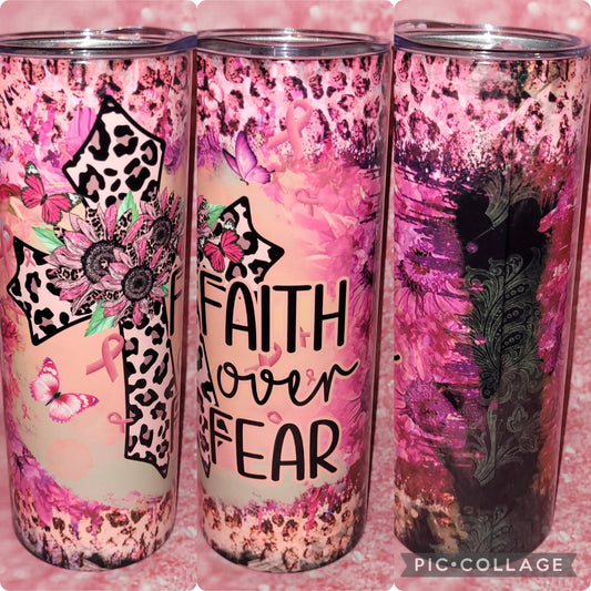 R30 Faith Over Fear Pink Ribbon Awareness 20oz Tumbler