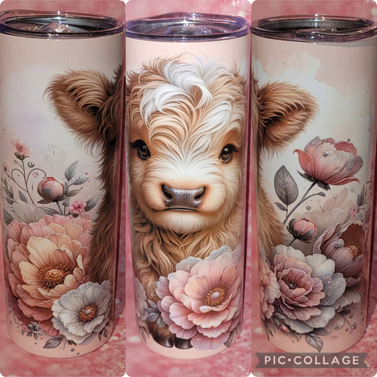 C102 Floral Highland Cow 20oz Tumbler