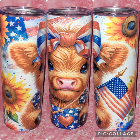 C330 Patriotic Highland Cow 20oz Tumbler