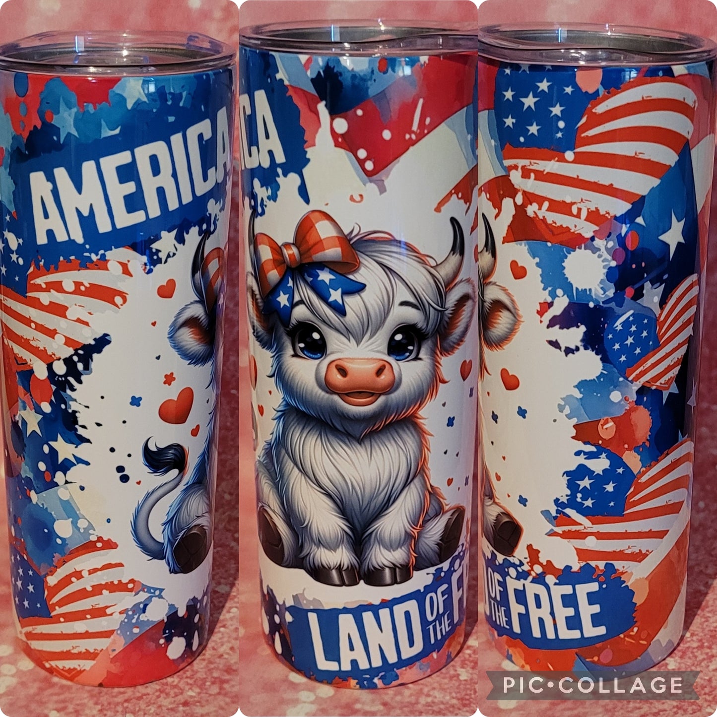 C184 Land Of The Free Highland Cow 20oz Tumbler