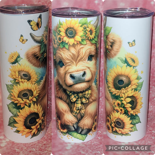 Sunflower Highland Cow 20oz Tumbler