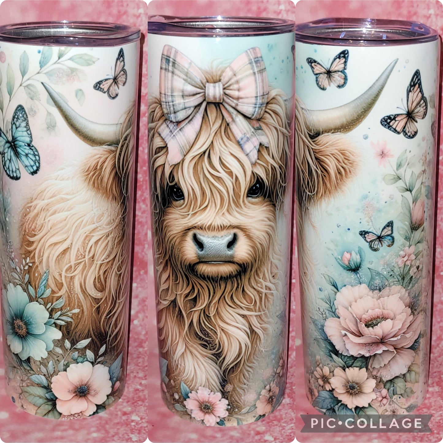 C103 Floral Highland Cow 20oz Tumbler